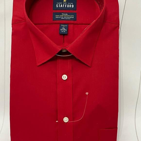 NEW! Staffed Men’s Red Travel Regular fit long sleeve dress shirt 17.5/32-33 - Picture 3 of 8